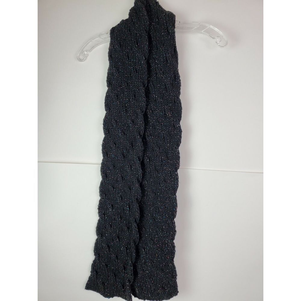 Womens Black Knit Shimmer Rectangle Scarf‎ GUC